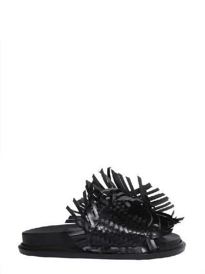 Shop Mm6 Maison Margiela Fringed Eco Leather Slides In Black