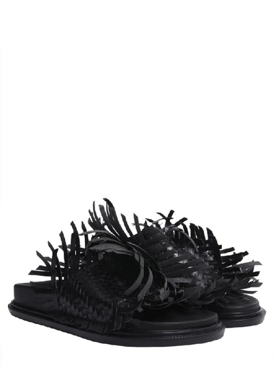 Shop Mm6 Maison Margiela Fringed Eco Leather Slides In Black