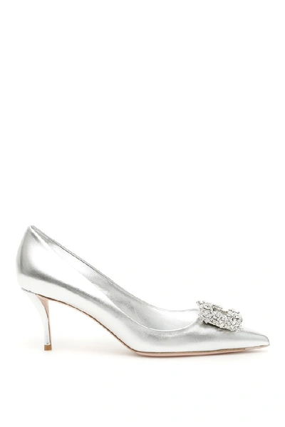 Shop Roger Vivier Flower Buckle Pumps In Silver