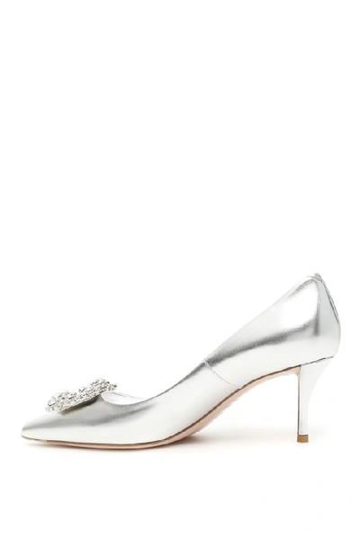 Shop Roger Vivier Flower Buckle Pumps In Silver