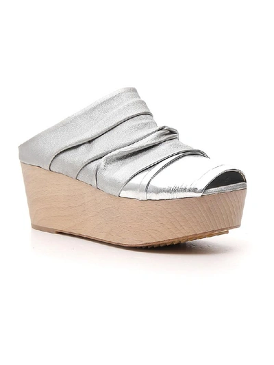 Shop Rick Owens Ruched Platform Mules In Silver