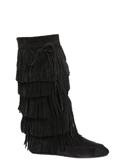 Shop Saint Laurent Fringed Boots In Black