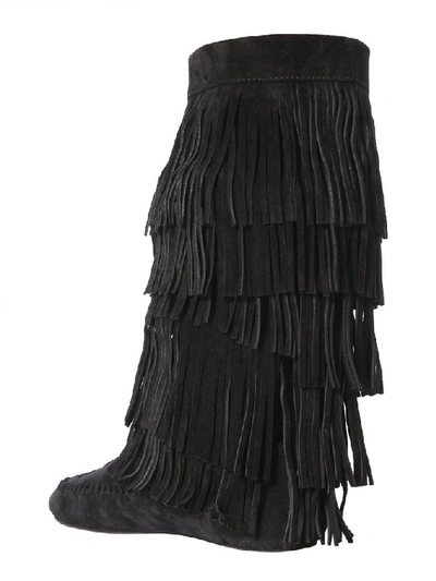 Shop Saint Laurent Fringed Boots In Black