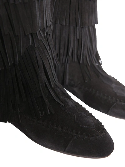 Shop Saint Laurent Fringed Boots In Black