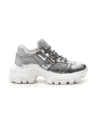 Shop Miu Miu Chunky Sole Strap Sneakers In Silver