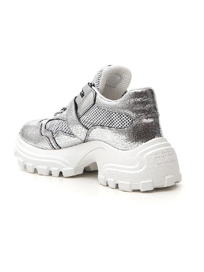 Shop Miu Miu Chunky Sole Strap Sneakers In Silver