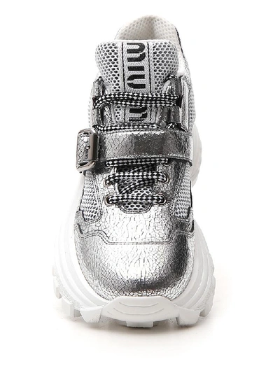 Shop Miu Miu Chunky Sole Strap Sneakers In Silver