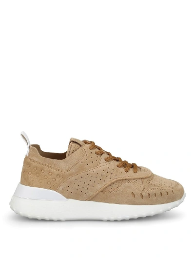 Shop Tod's Perforated Sneakers In Beige