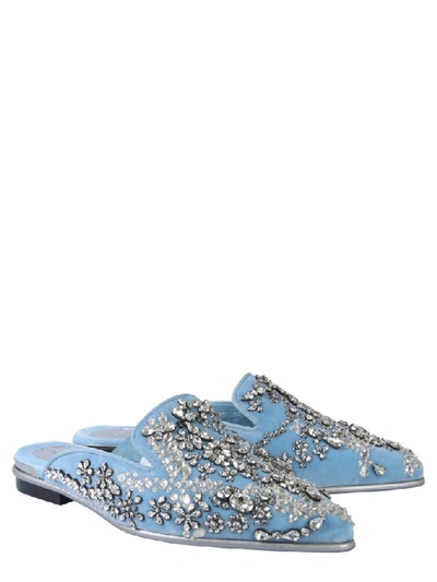 Shop Alexander Mcqueen Embellished Pointed Toe Mules In Blue