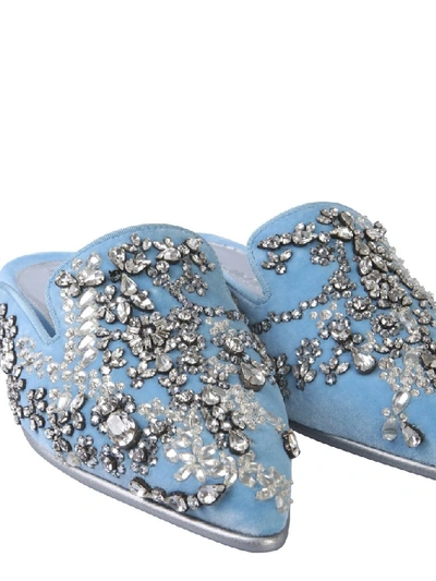 Shop Alexander Mcqueen Embellished Pointed Toe Mules In Blue