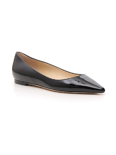 Shop Jimmy Choo Romy Patent Flat Shoes In Black