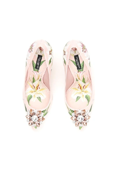 Shop Dolce & Gabbana Lily Print Embellished Pumps In Pink