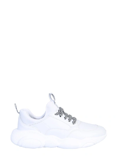 Shop Moschino Teddy Bi Colour Lace Detail Sneakers In White