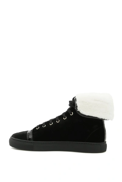 Shop Lanvin Shearling Lined Velvet Sneakers In Black