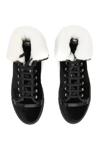 Shop Lanvin Shearling Lined Velvet Sneakers In Black