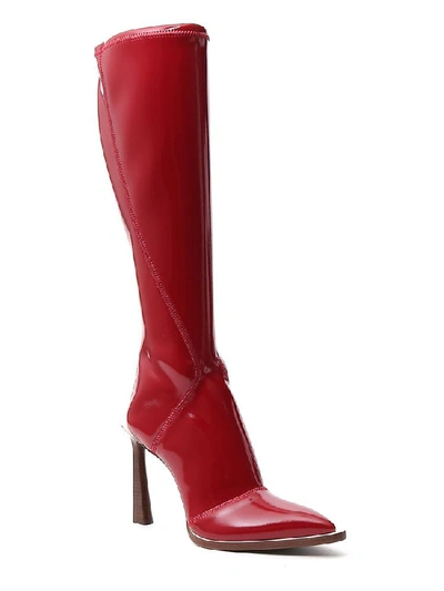 Shop Fendi Pointed Toe Contrast Zipped Boots In Red