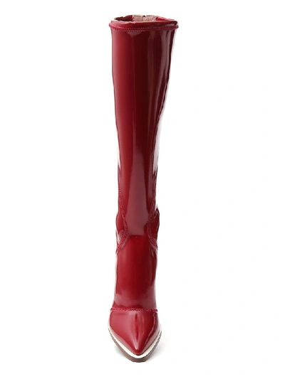 Shop Fendi Pointed Toe Contrast Zipped Boots In Red