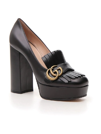 Gucci GG Marmont Black Leather Fringe Platform Loafer