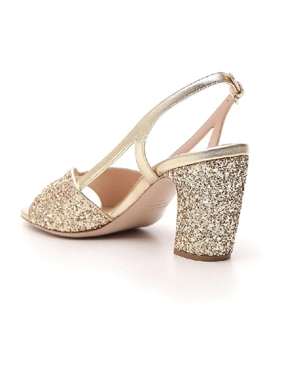 Shop Miu Miu Glitter Heel Sandals In Gold