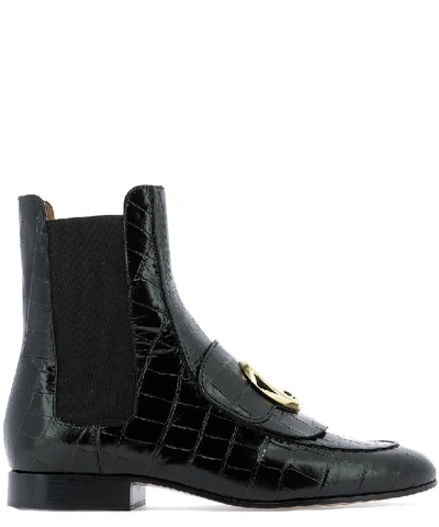 Shop Chloé C Crocodile Effect Ankle Boots In Black