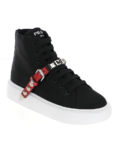 Shop Prada Strap Detail Sneakers In Black