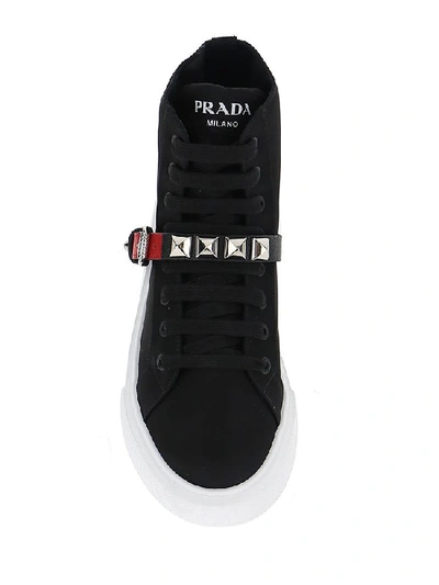 Shop Prada Strap Detail Sneakers In Black