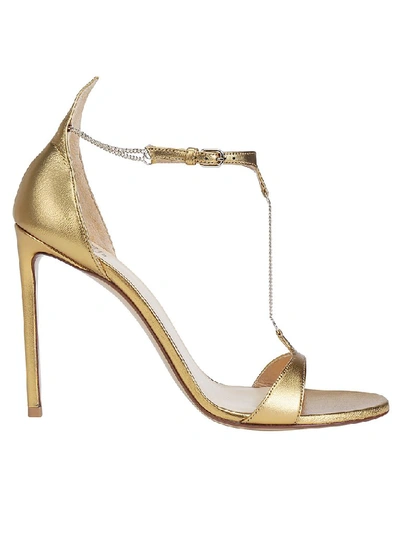 Shop Francesco Russo Stiletto Chain Detail Sandals In Gold
