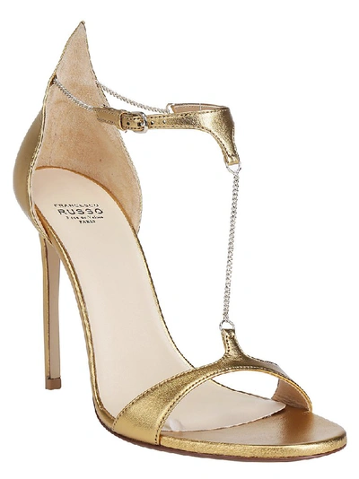 Shop Francesco Russo Stiletto Chain Detail Sandals In Gold