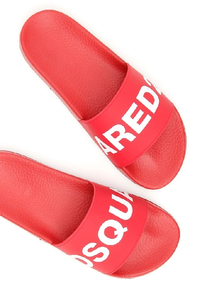 Shop Dsquared2 Logo Pool Slides In Red