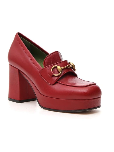 Shop Gucci Horsebit Heeled Loafers In Red