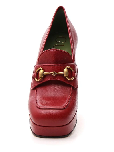 Shop Gucci Horsebit Heeled Loafers In Red