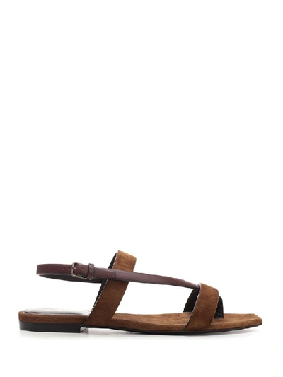 Saint Laurent Hiandra Suede And Leather Sandals In Tan | ModeSens