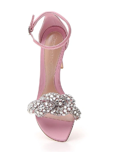Shop Alexander Mcqueen Embroidered Crystal Sandals In Pink