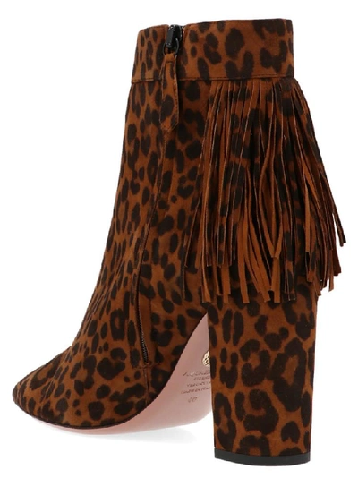 Shop Aquazzura Leopard Print Fringed Detail Ankle Boots In Multi