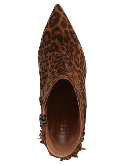 Shop Aquazzura Leopard Print Fringed Detail Ankle Boots In Multi