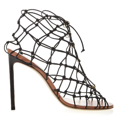 Shop Francesco Russo Fishnet Stiletto Sandals In Black