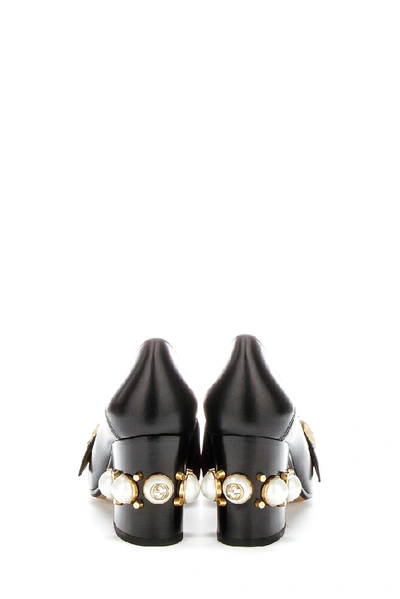 Shop Gucci Embellished Heel Leather Pumps In Black