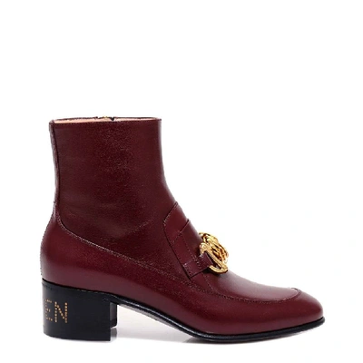 Shop Gucci Horsebit Chain Ankle Boots In Red