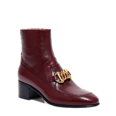 Shop Gucci Horsebit Chain Ankle Boots In Red