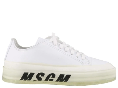 Shop Msgm Logo Printed Platform Sneakers In White