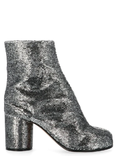 Shop Maison Margiela Tabi Sequin Ankle Boots In Silver