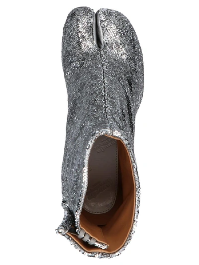 Shop Maison Margiela Tabi Sequin Ankle Boots In Silver