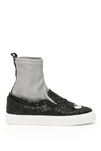 Shop Chiara Ferragni Flirting Glitter Sock Sneakers In Black