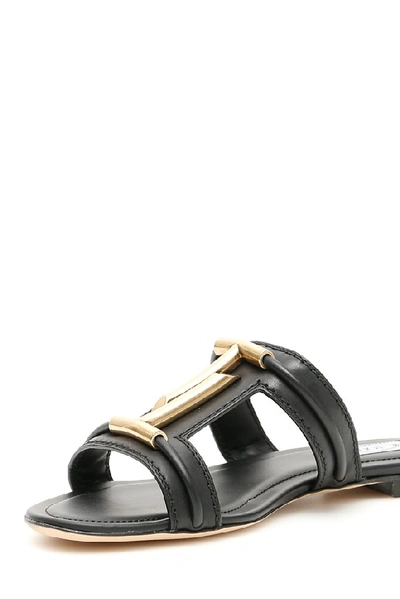 Shop Tod's Double T Slides In Black