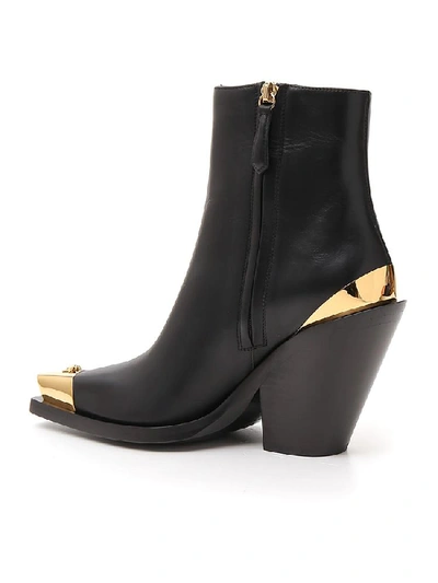 Shop Versace Metallic Detail Block Heeled Ankle Boots In Black