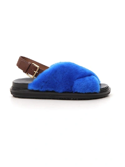 Shop Marni Fussbett Fur Sandals In Blue
