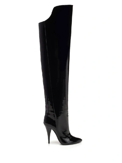 Shop Saint Laurent Thigh High Pointed Toe Boots In Black