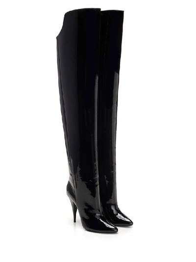 Shop Saint Laurent Thigh High Pointed Toe Boots In Black