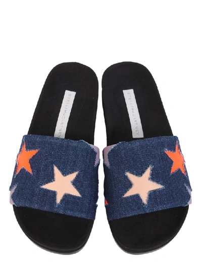 Shop Stella Mccartney Star Logo Slides In Blue