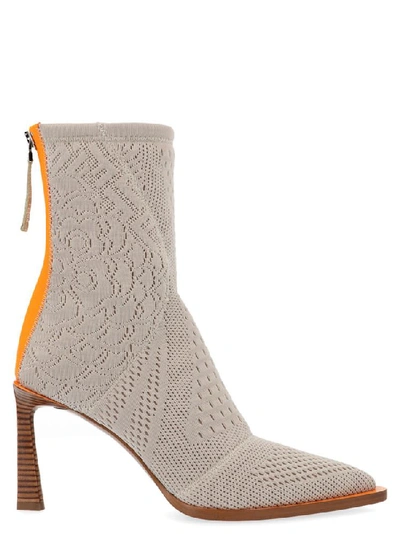Shop Fendi Jacquard Print Pointed Toe Ankle Boots In Beige